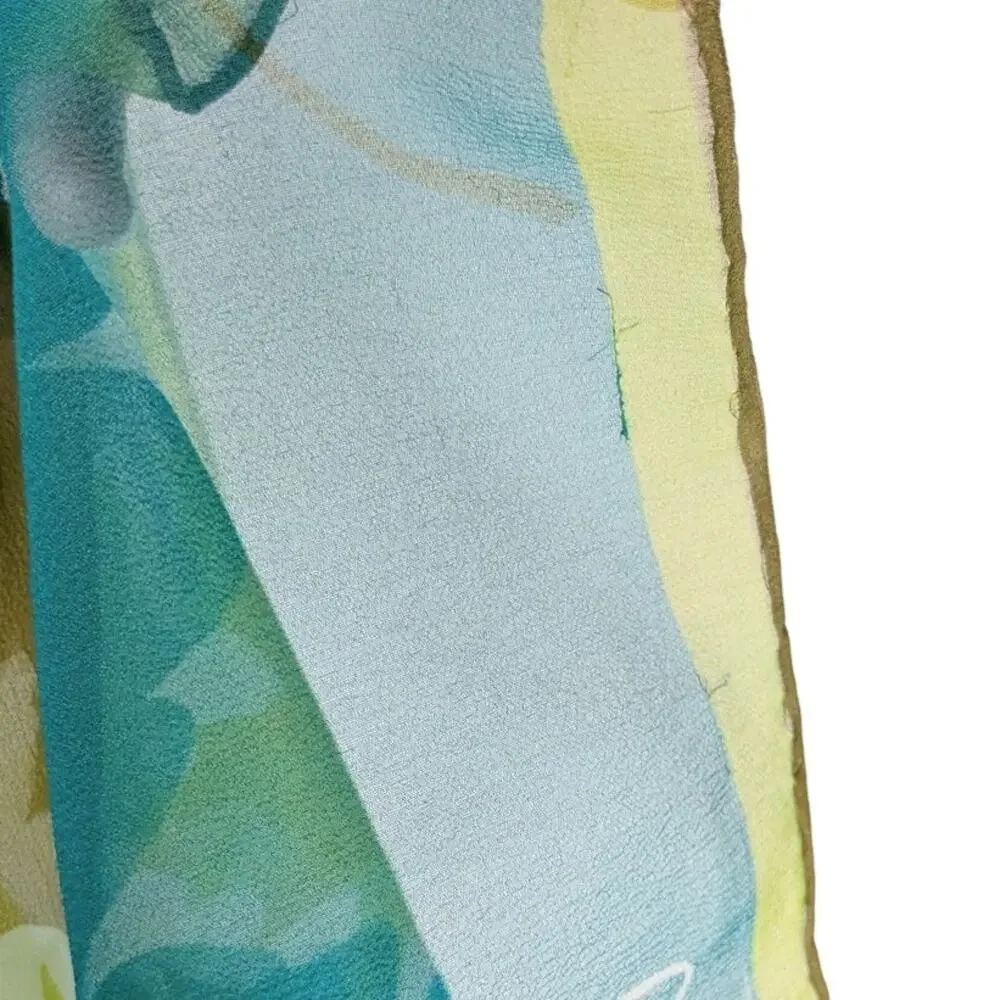 Vintage 70s Vera Neumann Sheer Green Autumn Leaves Silk Blend Rolled Scarf